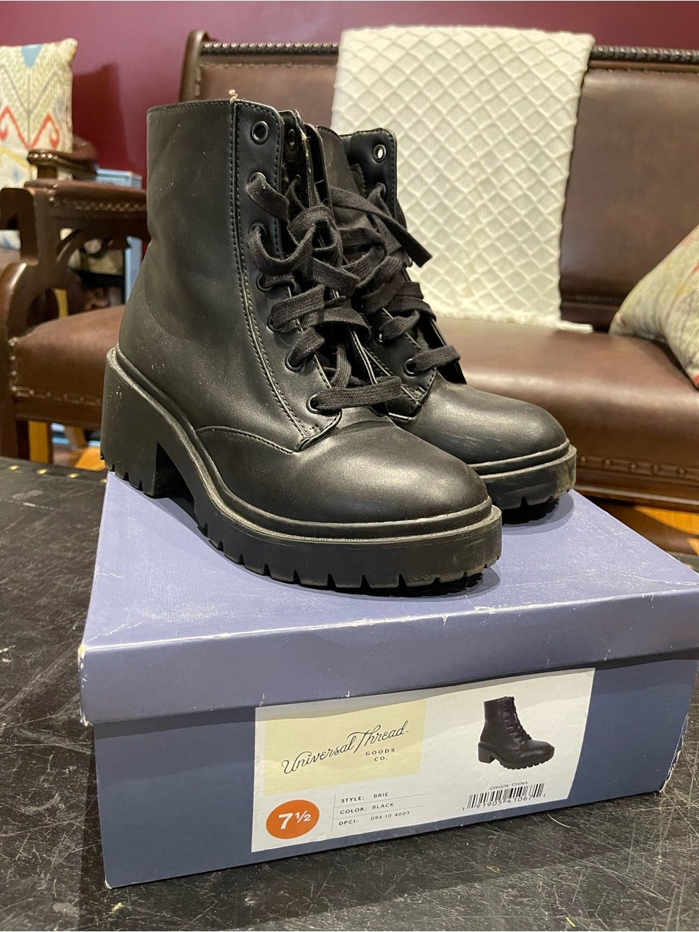 Universal Thread Black Lace-Up Platform Ankle Boots